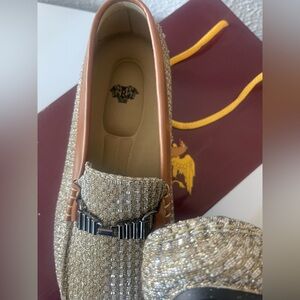 Gold and Silver Loafers with Buckle Detail